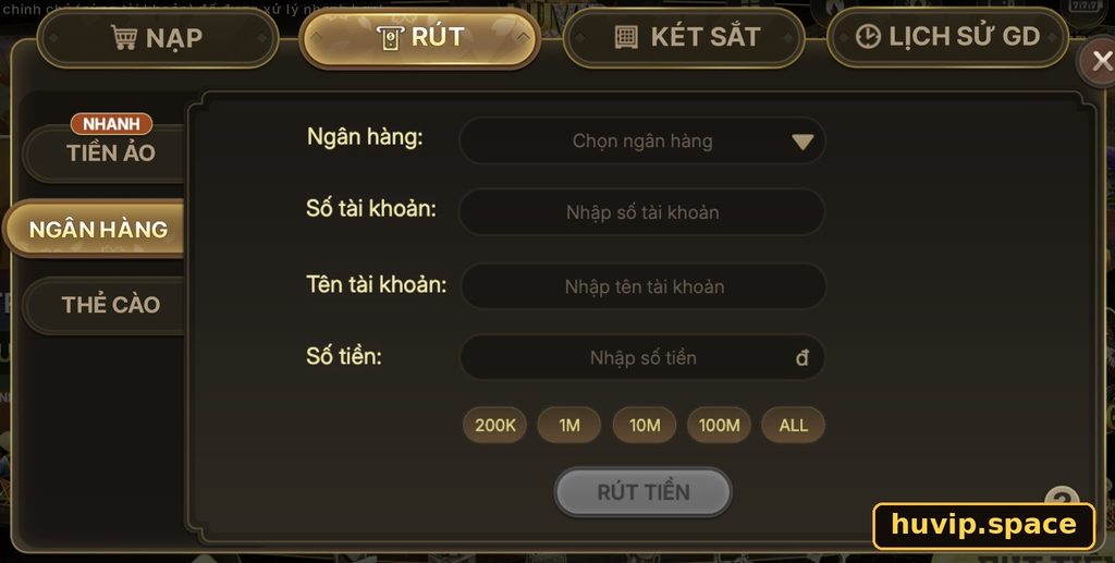 Biểu mẫu rút tiền Huvip về tài khoản ngân hàng