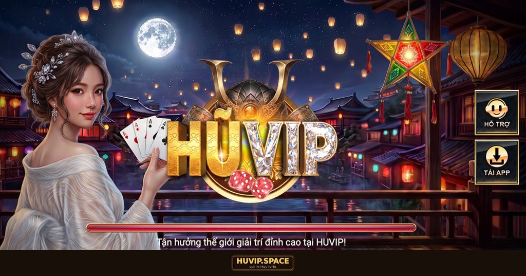 Giao diện Huvip trên điện thoại với lối tắt hỗ trợ và tải app